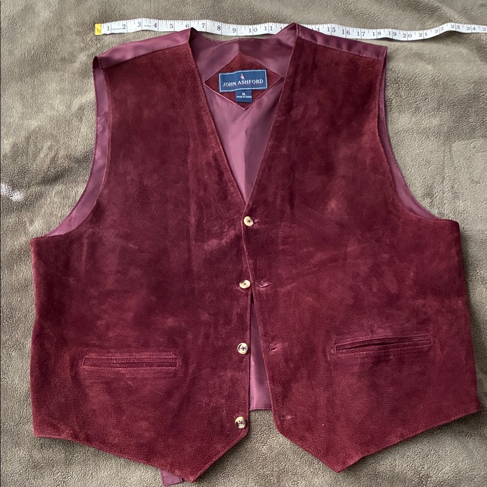 John Ashford Maroon Leather Suede Vest 
Men’s XL